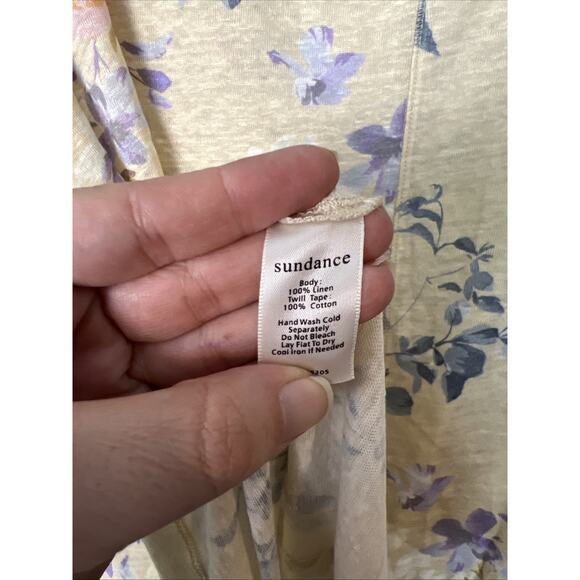 Sundance Womens Yellow Floral Blouse Size Large Linen Tie Waist Bohemian - Picture 6 of 8